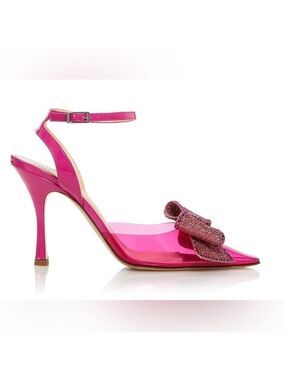 NIB Nalebe By Amina Means Dimante Glitter Bow High Heel PVC Pink Pumps Heels